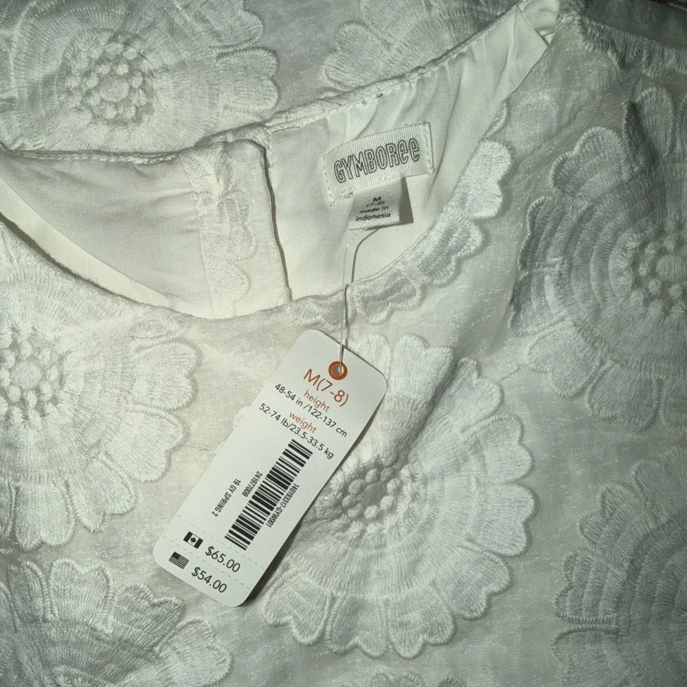NEW Gymboree Girls White Dress Formal Size M 7/8 Cap Sleeve‎ Easter Spring